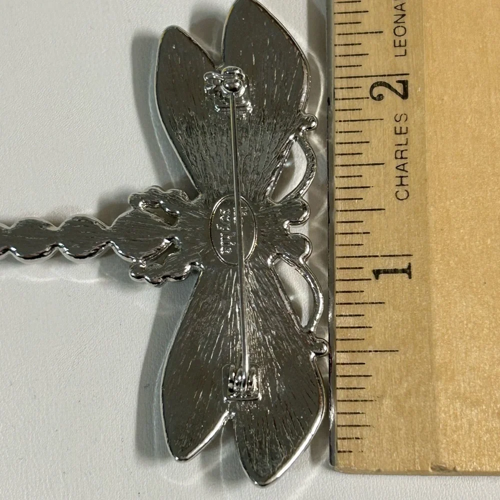 Pink Crystal Dragonfly Brooch LIA SOPHIA Glitterbug Pin Silver tone - Picture 4 of 4